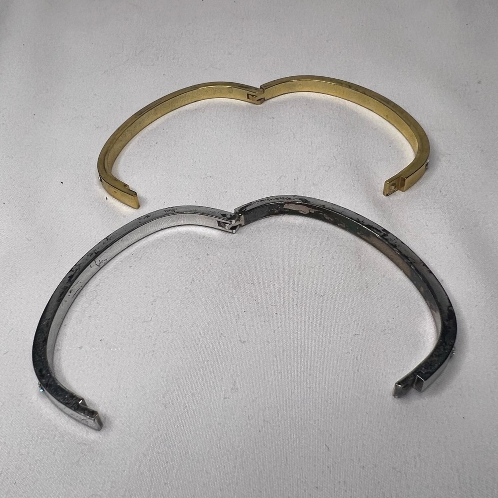 Silver and Gold Rhinestone Bangle Bracelets - Picture 6 of 9